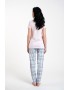 Γυναικεία Βαμβακερή Πυζάμα ITALIAN FASHION GLAMOUR με μακρύ καρό  παντελόνι και μονόχρωμο κοντομάνικο μπλουζάκι, ΡΟΖ